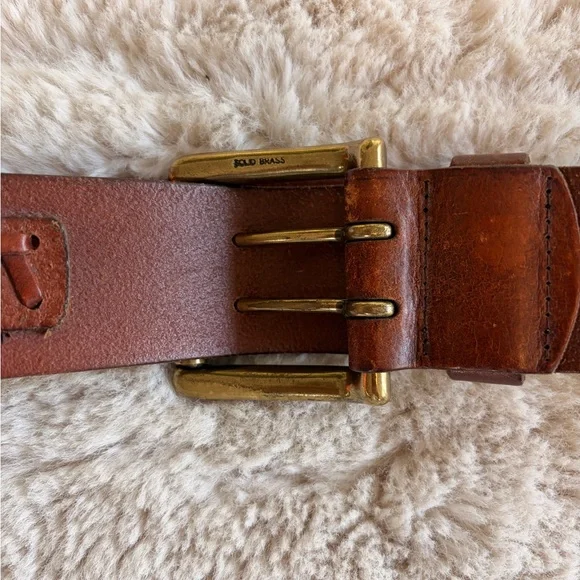 Vintage Ralph Lauren Genuine Brown Leather Belt with Solid Brass Buckle S/M - Picture 3 of 10